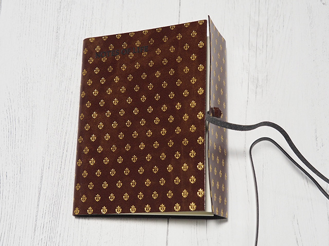Fleur De Lys Small Gold Handmade Recycled Leather Wrap Journal