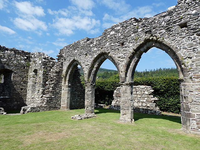 Inside the ruins of Cymer Abbey.