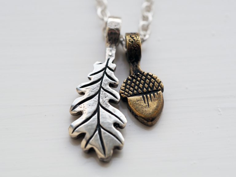 My silver oak leaf and bronze acorn pendants from Hairy Growler.