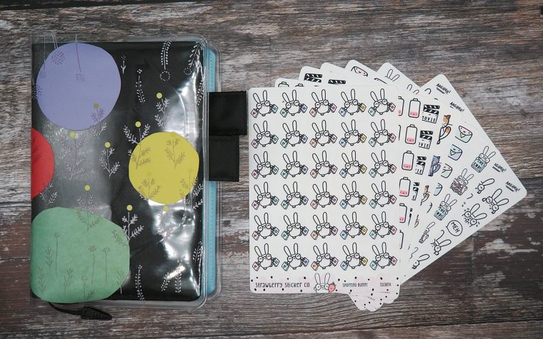 A Hobonichi Techo planner with stickers from Strawberry Sticker Co.