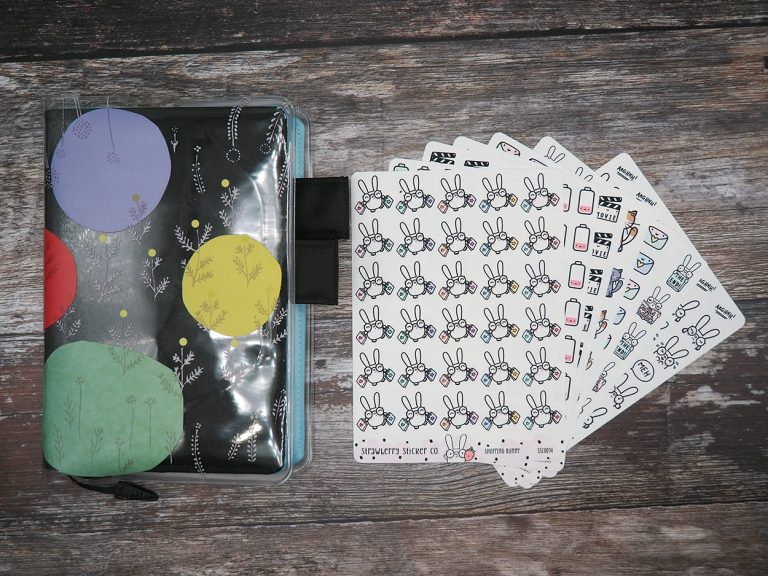 A Hobonichi Techo planner with stickers from Strawberry Sticker Co.