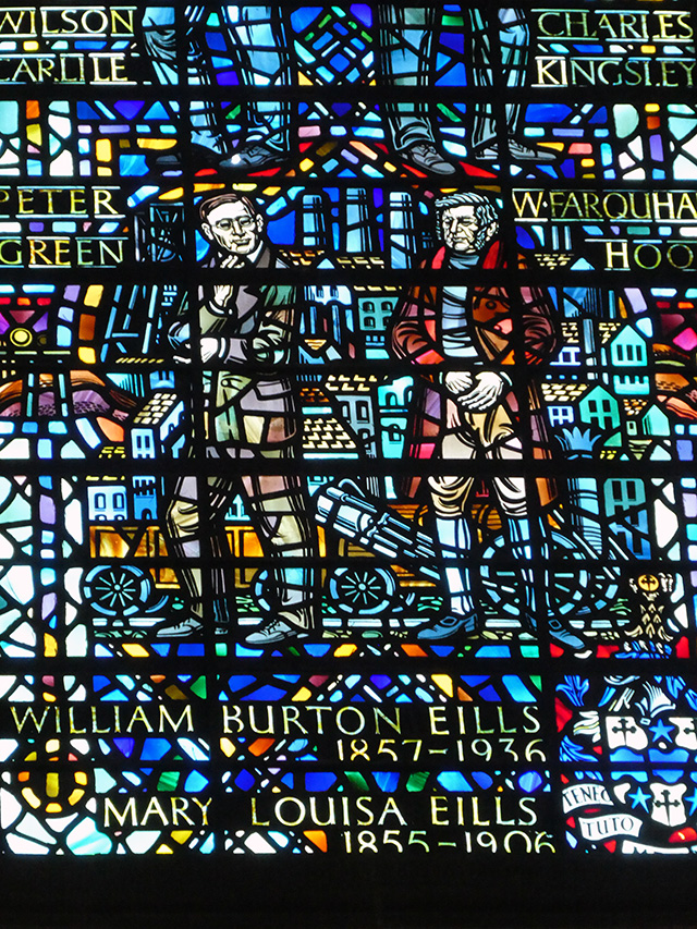 A section of stained glass window in the Nave.