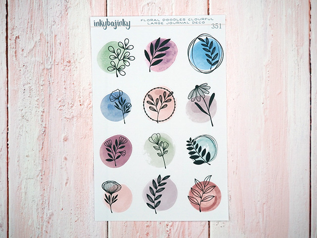 Large Colourful Floral Doodle Stickers