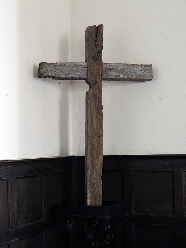 A wooden cross at Smethcott Church.