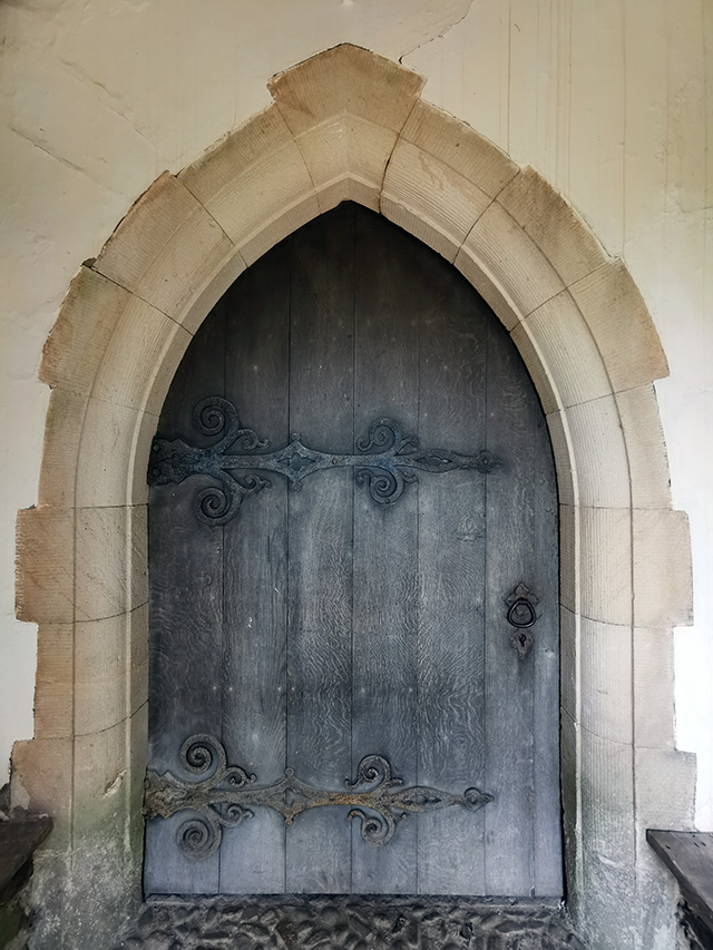 The entrance door to Smethcott Church.