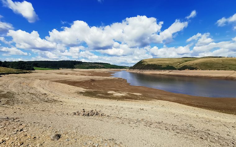 Clywedog Reservoir in drought.
