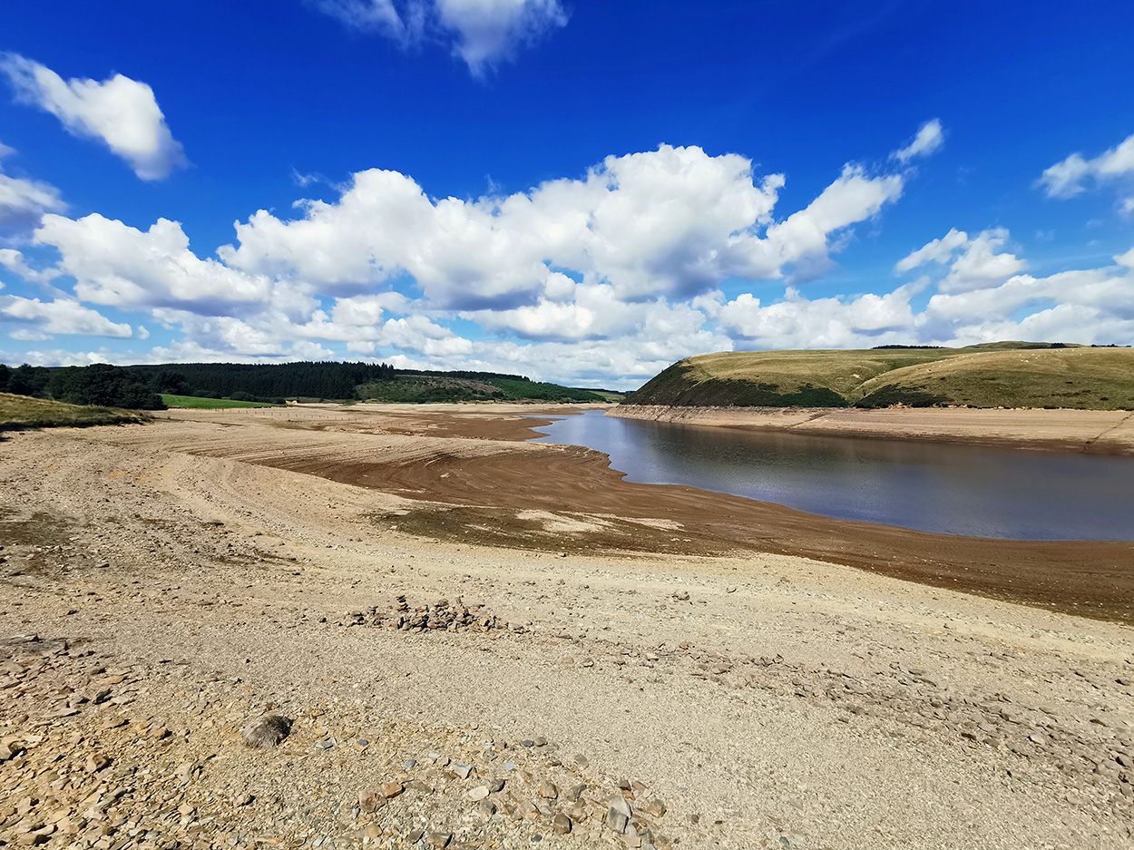 Clywedog Reservoir in drought.