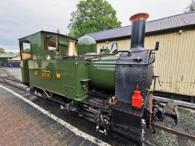 A steam train at Llanfair Caereinion.