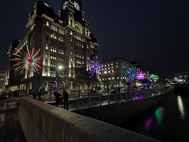 The Electric Dandelions outside of the The Royal Liver Building.