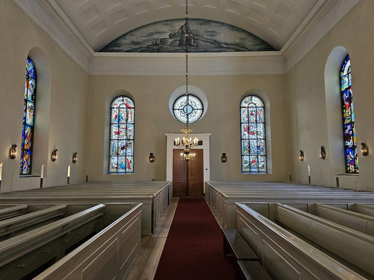 Stained-glass windows in Oulu Cathedral.