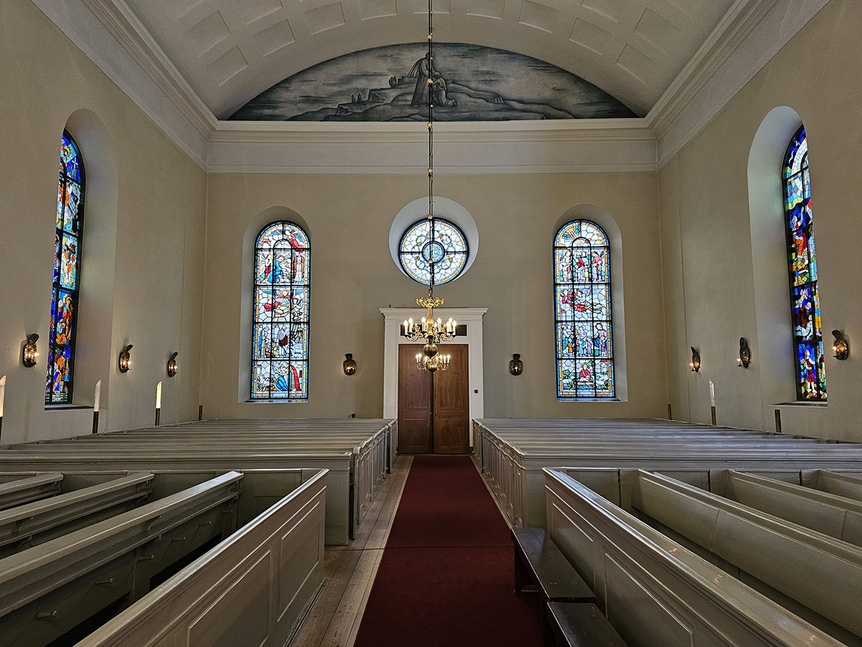 Stained-glass windows in Oulu Cathedral.