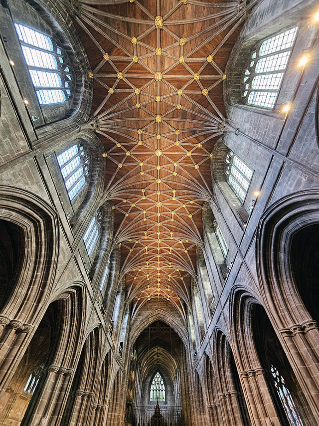 Looking up in Chester Cathedral.