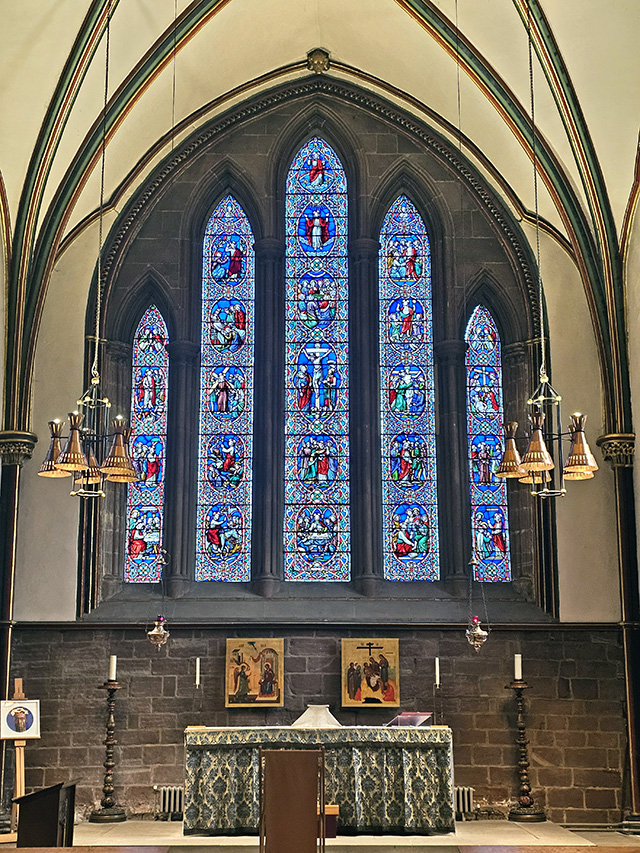 A stained glass window at Chester Cathedral.