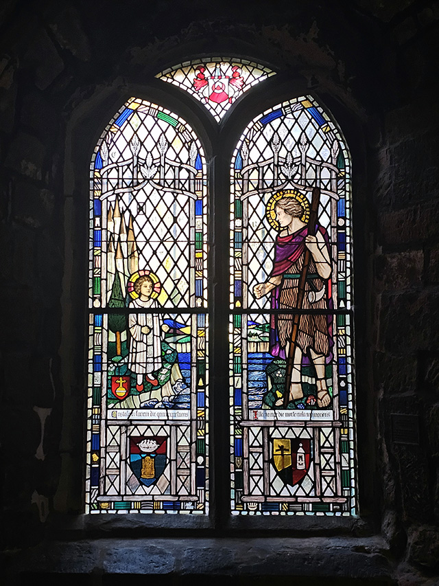 A small stained glass window at Chester Cathedral.